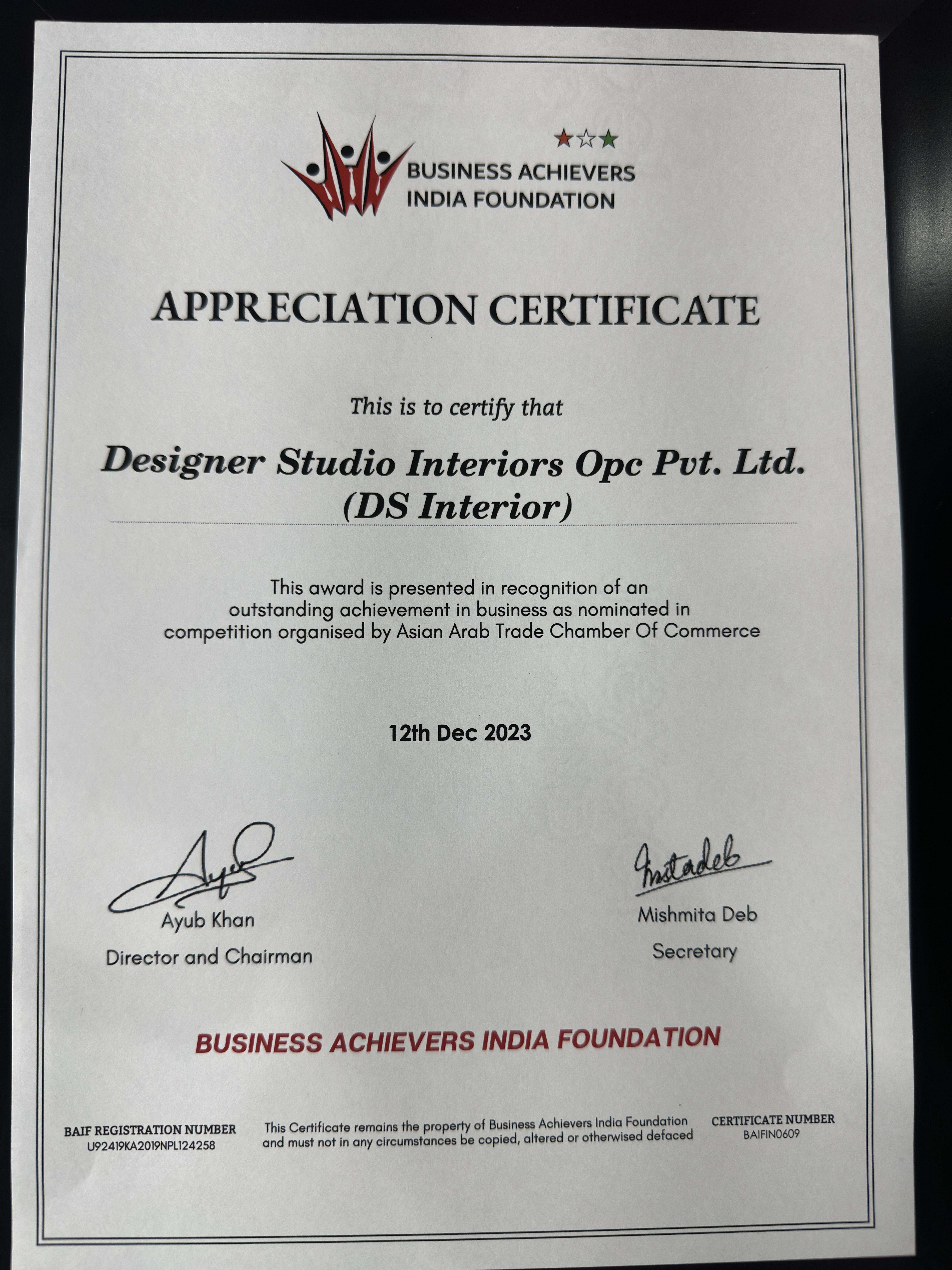 Appreciation Certificate